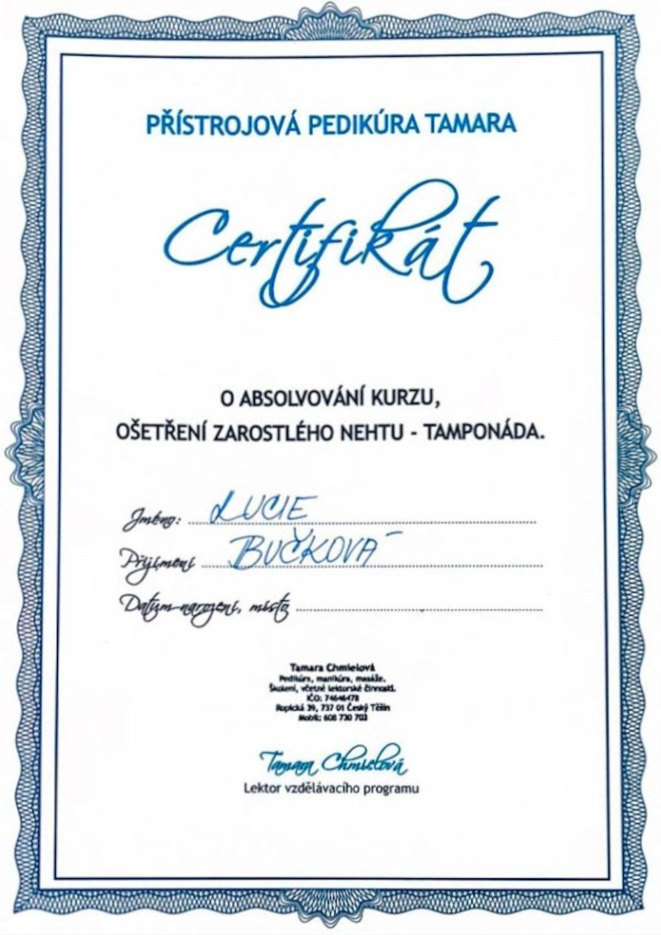 Certifikát Bučková 3