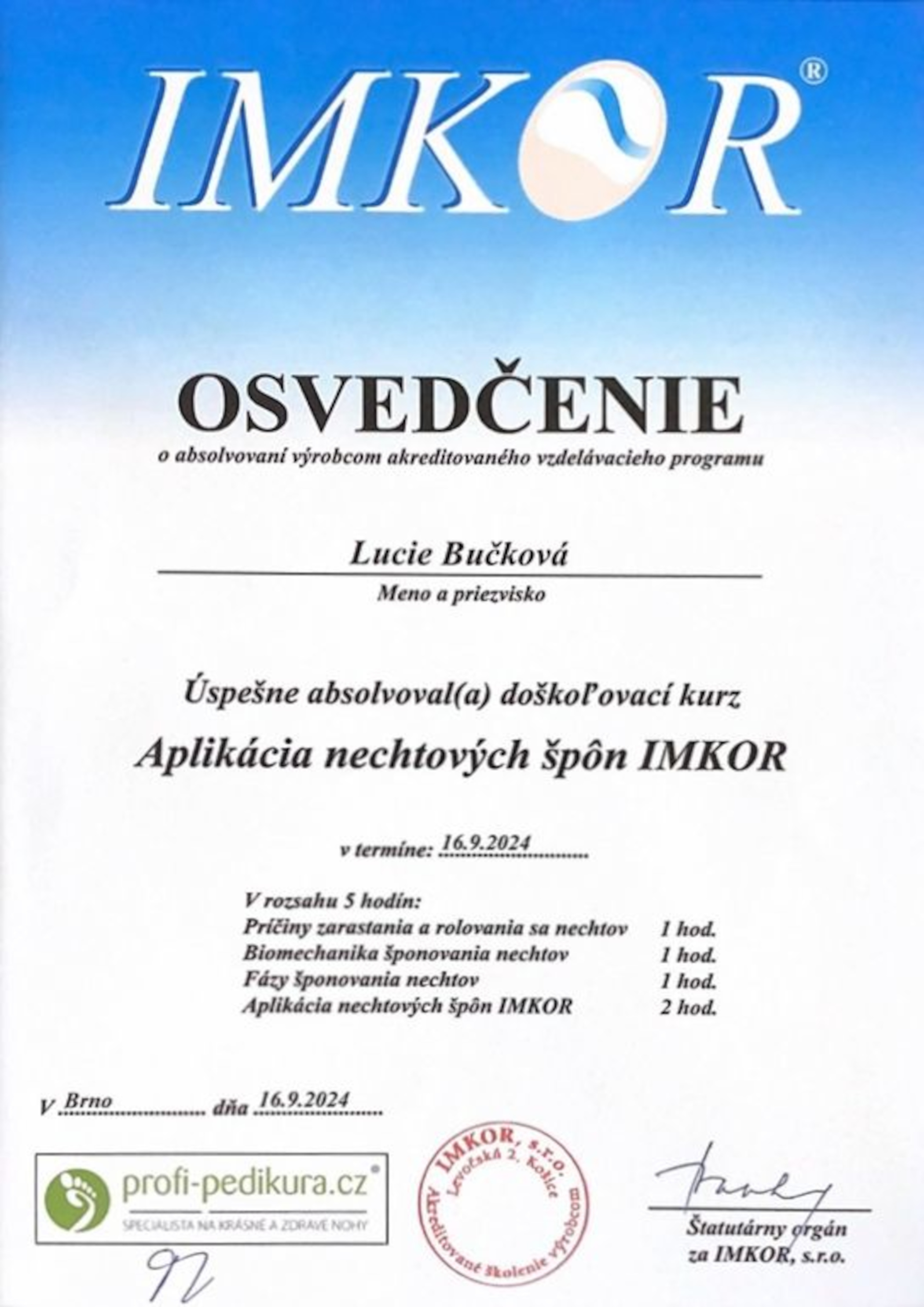 Certifikát Bučková 6