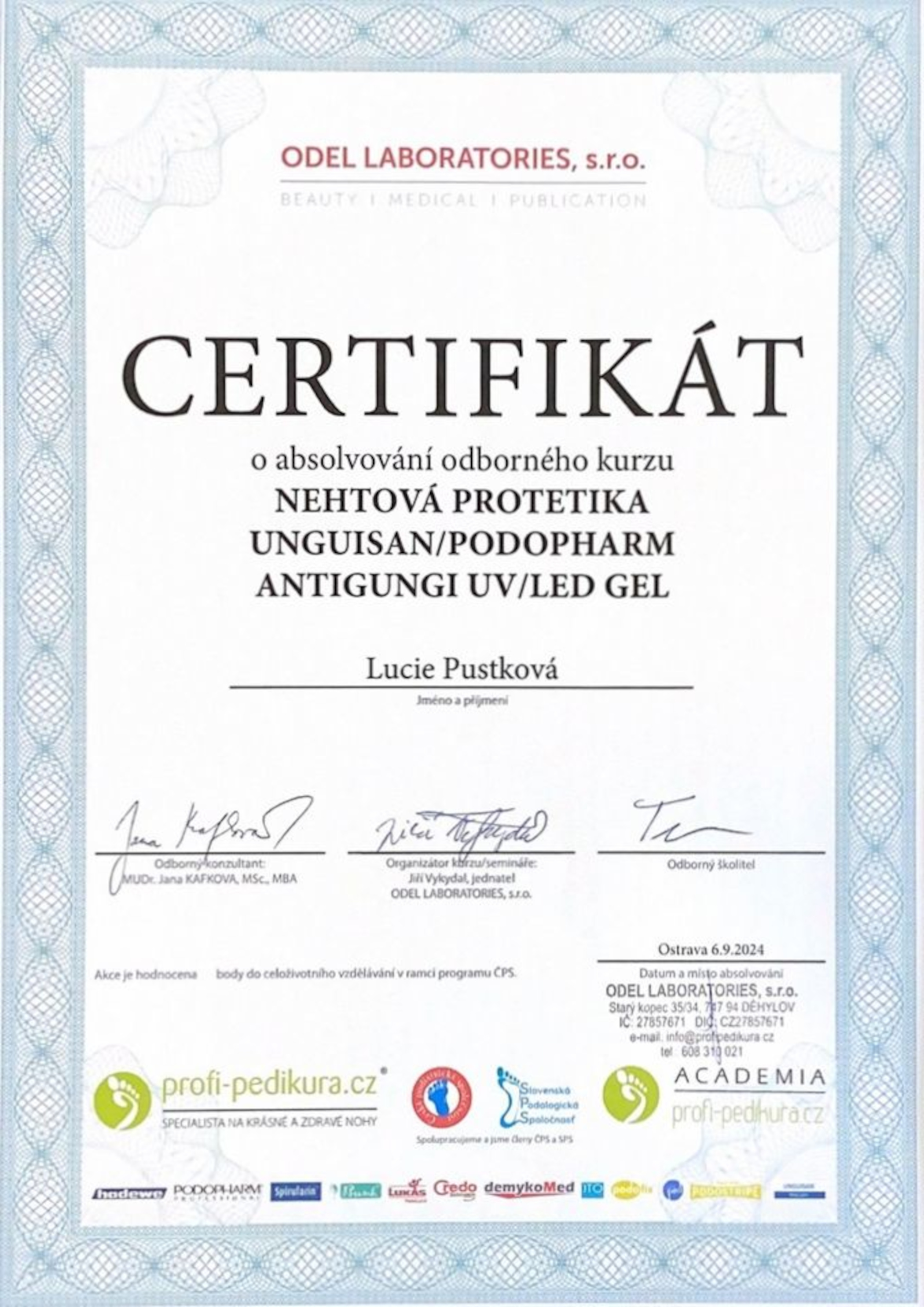 Certifikát Pustková 2